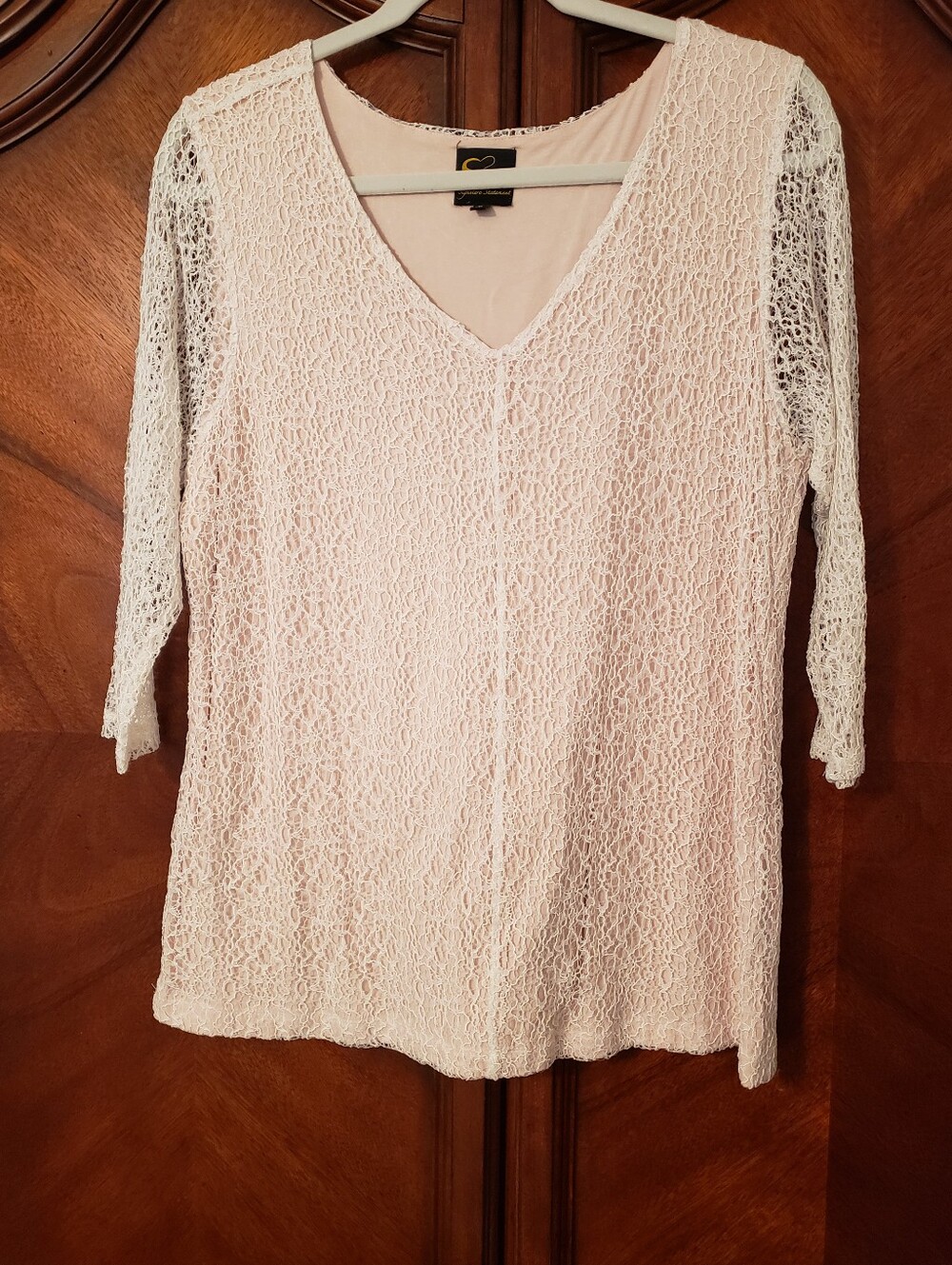 ** 4 For $15 ** V-Neck Lightweight Lace Knit Top in Cream